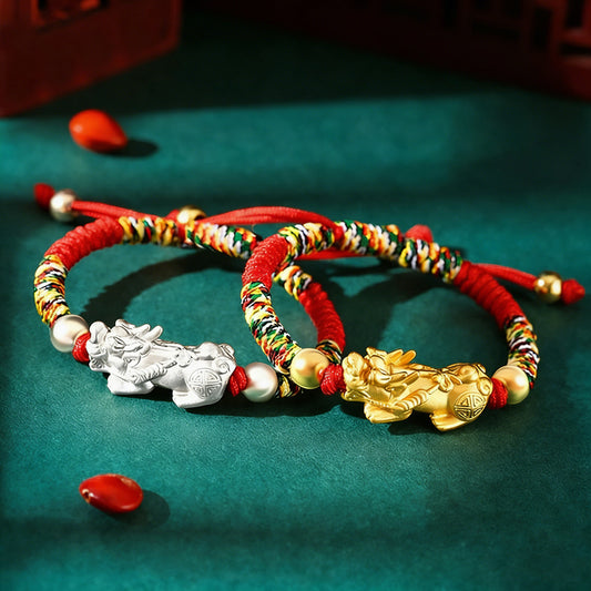 Adjustable 999 Silver Red Rope Pixiu for Children – Blessing & Protection | Zen Ara Grove