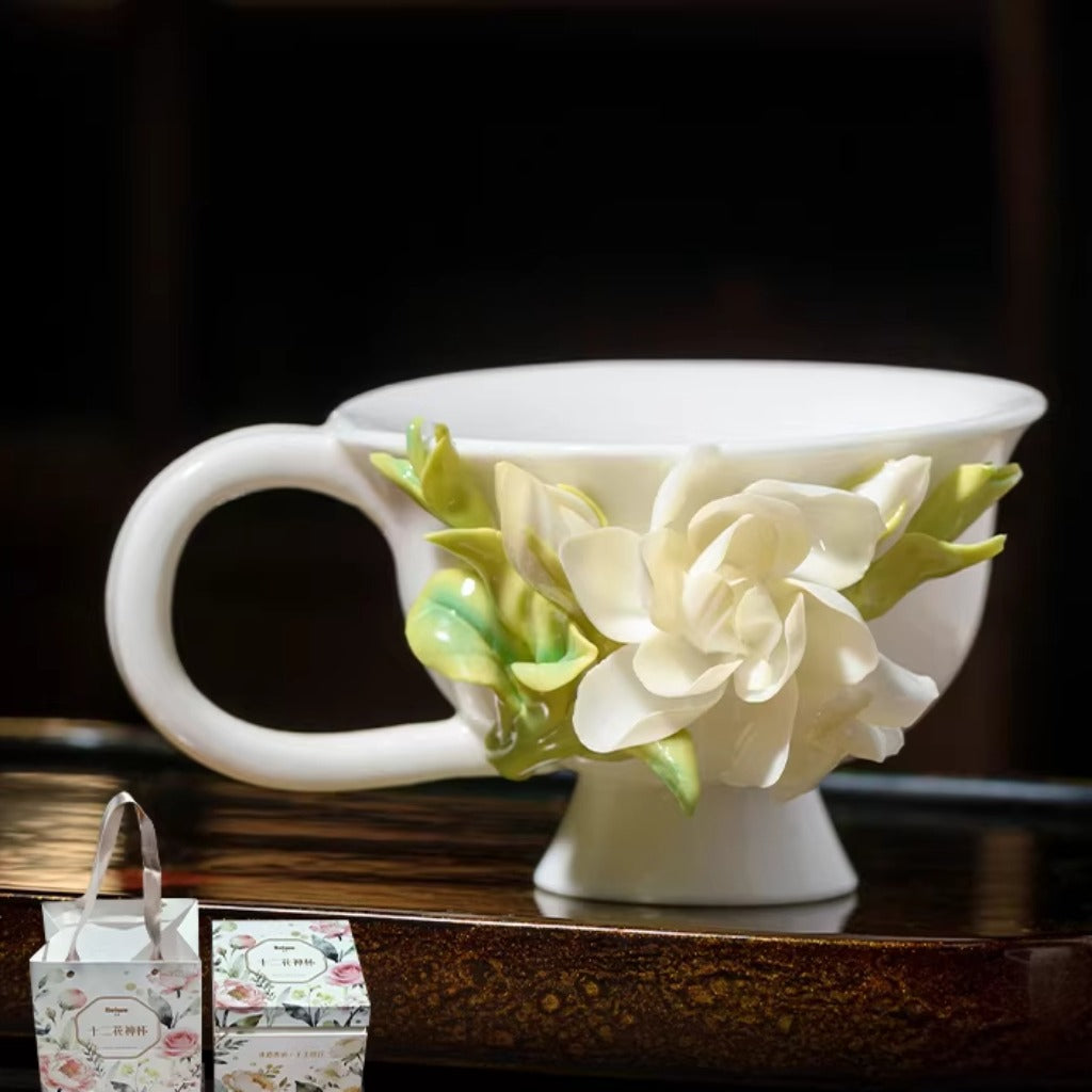 Handcrafted Heritage Porcelain Cup – Roses Blooming from the Surface | Zen Ara Grove