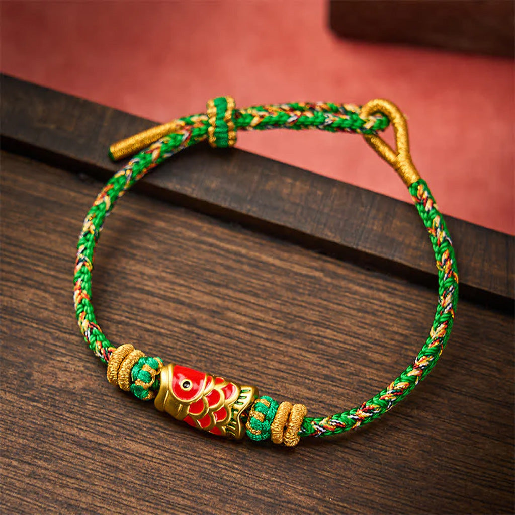 Adjustable Hand-Braided Koi Bracelet with Gold-Tone Details — Perseverance & Good Fortune