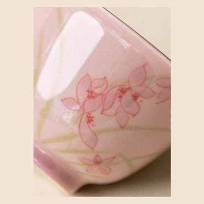 Pink Hand-Painted Magnolia Ceramic Teacup – Artistic Color Glaze Drinkware | Zen Ara Grove