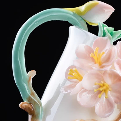 Handcrafted Ceramic Cup with Soft Pink Cherry Blossom – Blooming from the Cup, One of a Kind | Zen Ara Grove