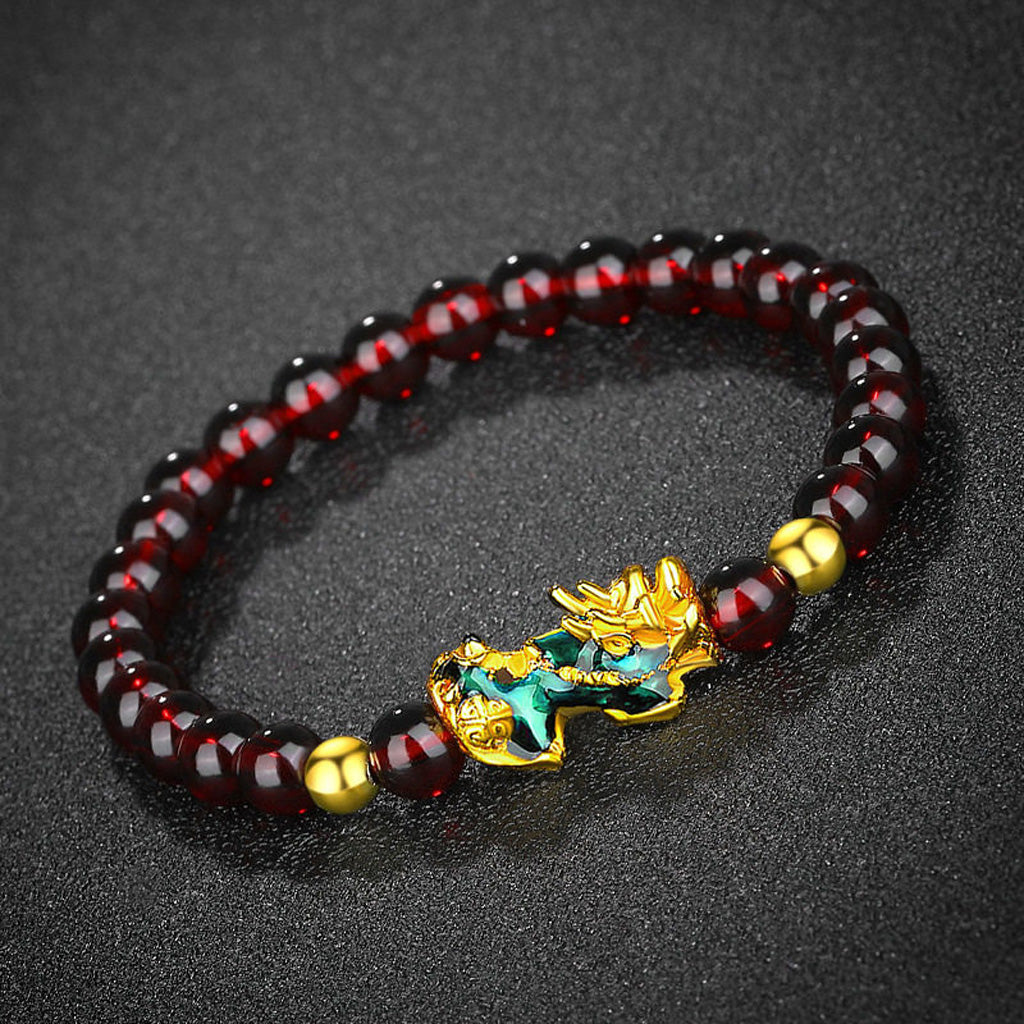 Thermo‑Color Changing Pixiu Obsidian Mantra Bracelet – Symbol of Protection and Fortune | Zen Ara Grove