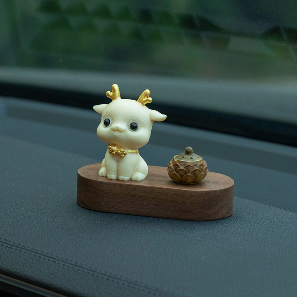 Natural Tagua Nut Deer Figurine with Walnut Lotus Base – Lively and Graceful | Zen Ara Grove