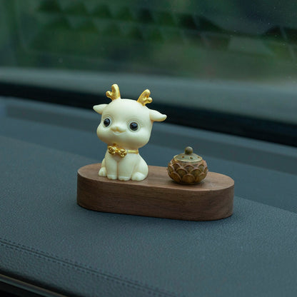Natural Tagua Nut Deer Figurine with Walnut Lotus Base – Lively and Graceful | Zen Ara Grove