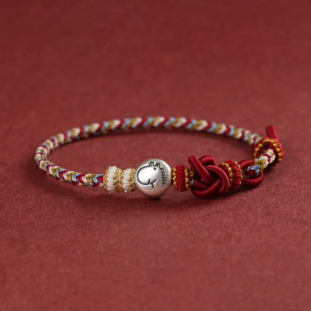 999 Silver 12 Zodiac Bead Braided Multi‑Color Adjustable Bracelet –Fortune & Peace | Zen Ara Grove