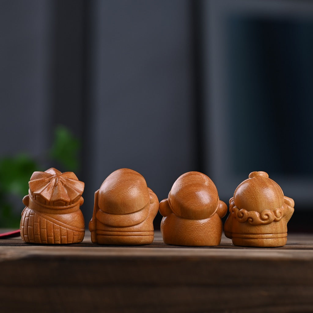 Monkey King Sun Wukong & Three Companions Cypress Wood Figurines | Zen Ara Grove