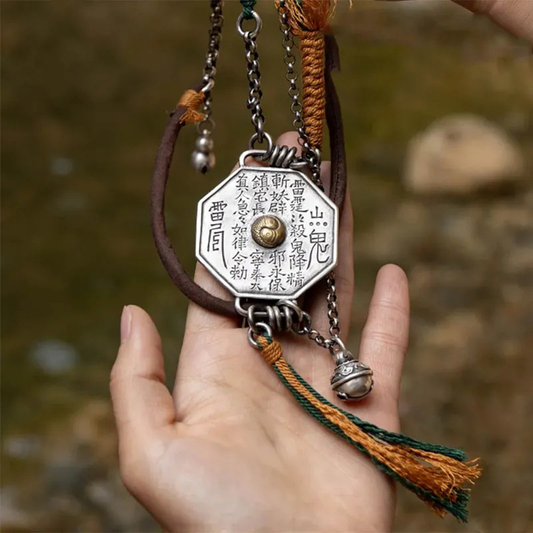 Daoist “Mountain Spirit” Coin Pendant with Tassel & Bell – Harmony & Protection | Zen Ara Grove
