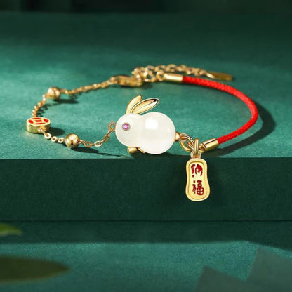 Blessing Bunny Red String Bracelet – Half Chain, Half Cord, Fully Lucky | Zen Ara Grove