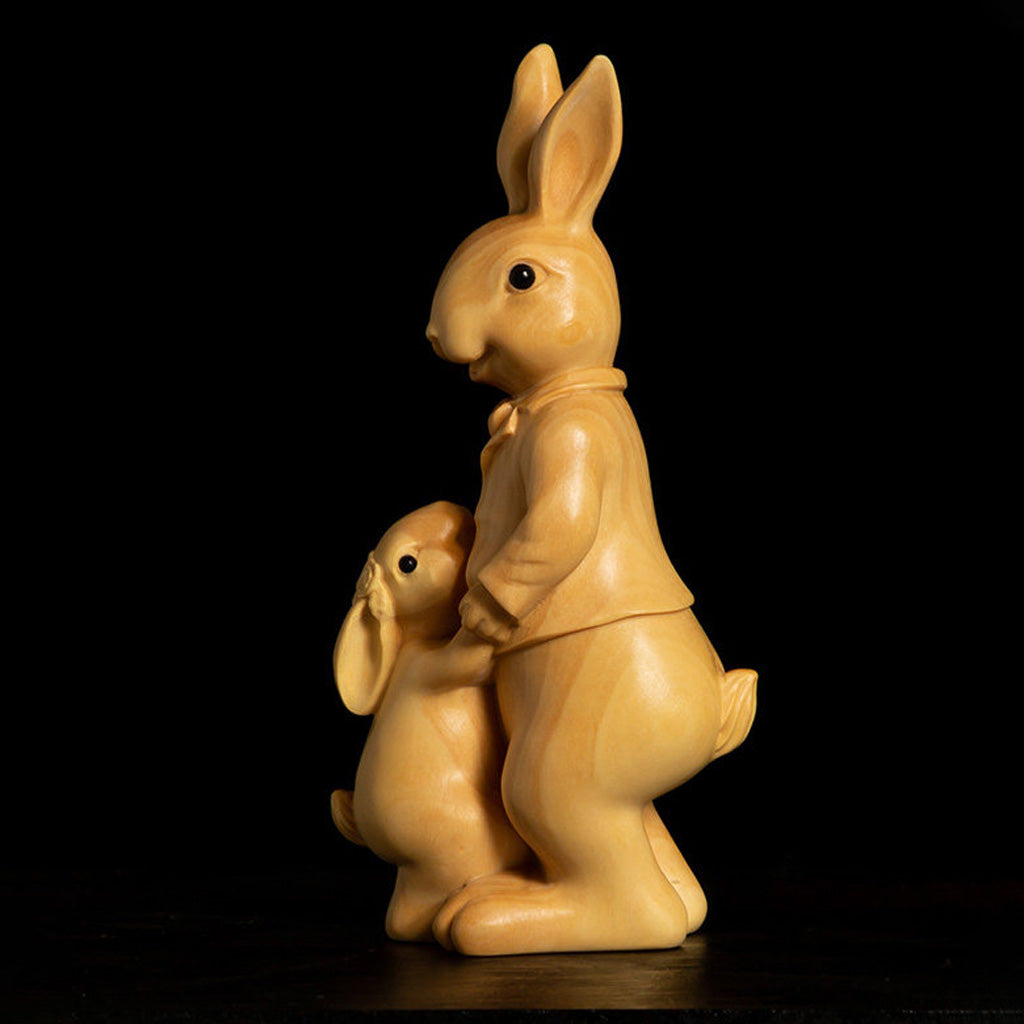 Boxwood Family Bunny Wood Sculpture – Symbol of Love & Blessing | Zen Ara Grove