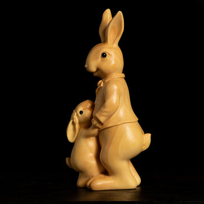 Boxwood Family Bunny Wood Sculpture – Symbol of Love & Blessing | Zen Ara Grove