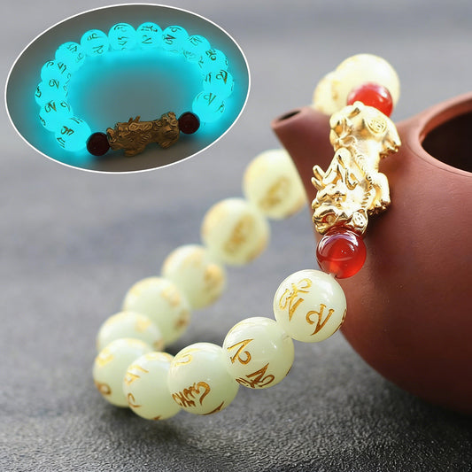 Luminous Stone Bracelet with Six‑Word Mantra Beads – Symbol of Light and Blessing | Zen Ara Grove