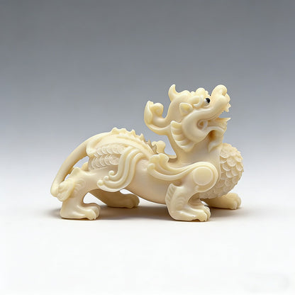 Hand-Carved Tagua Three Auspicious Beasts – Dragon, Qilin & Pixiu Figurine Set | Zen Ara Grove