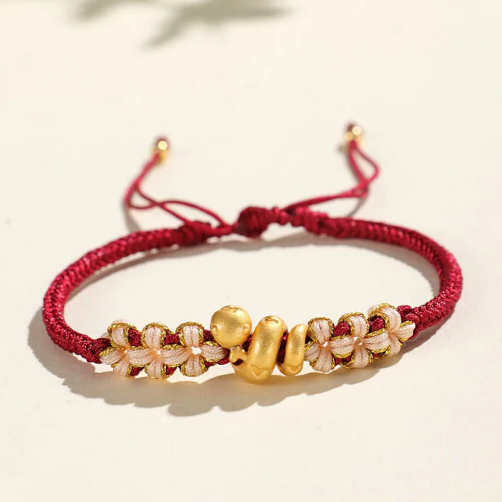Handmade 999 Sterling Silver Snake Year Red String Bracelet – Heart & Peach Blossom Luck | Zen Ara Grove