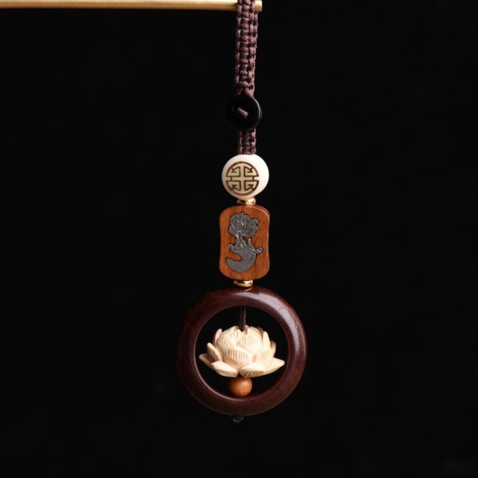 Rotating Lotus Keychain – Rosewood Protection Amulet｜Zen Ara Grove