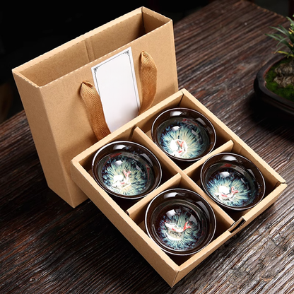 Artisan Porcelain Tea Cup – Unique Kiln-Varied Colors with Koi Design | Zen Ara Grove