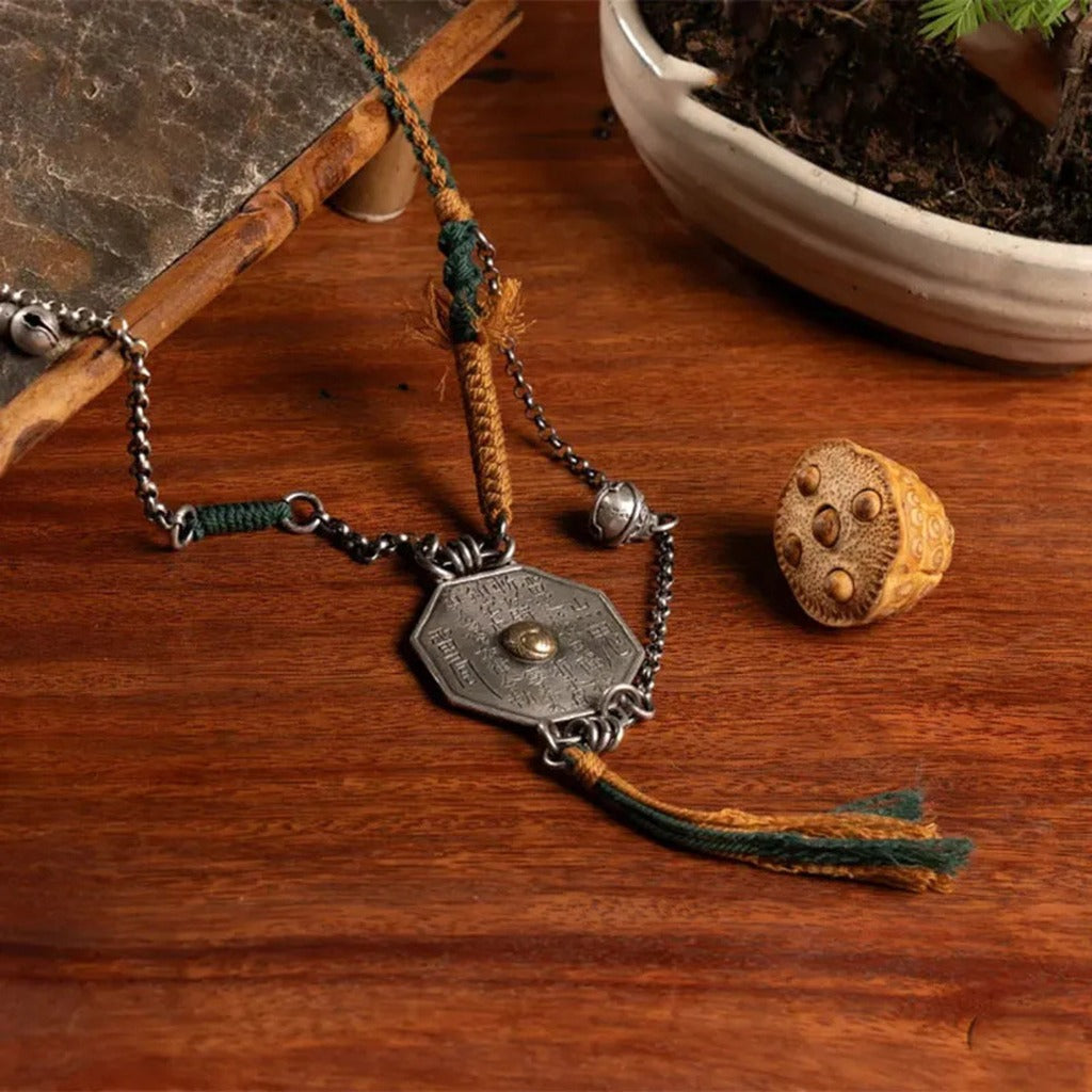 Daoist “Mountain Spirit” Coin Pendant with Tassel & Bell – Harmony & Protection | Zen Ara Grove