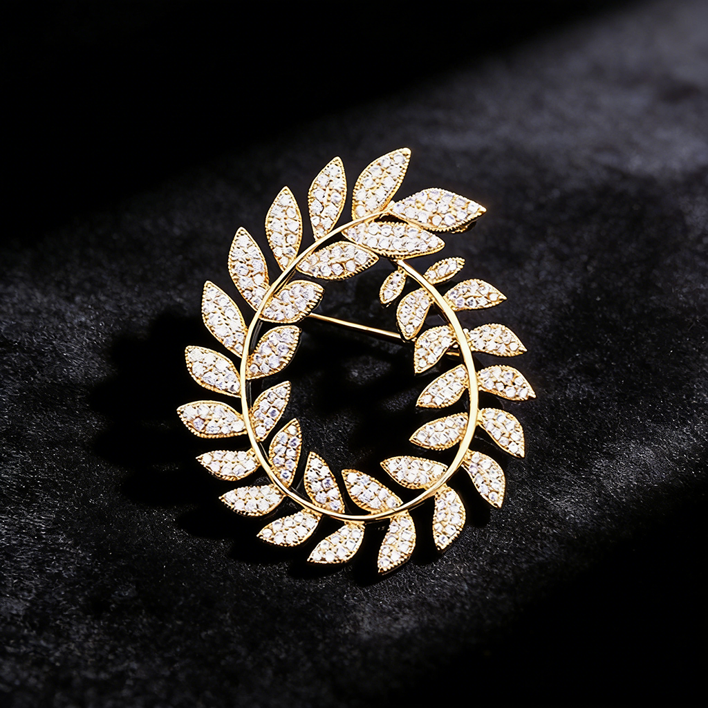Crystal-Studded Olive Wreath Pin – Symbol of Harmony and Hope | Zen Ara Grove