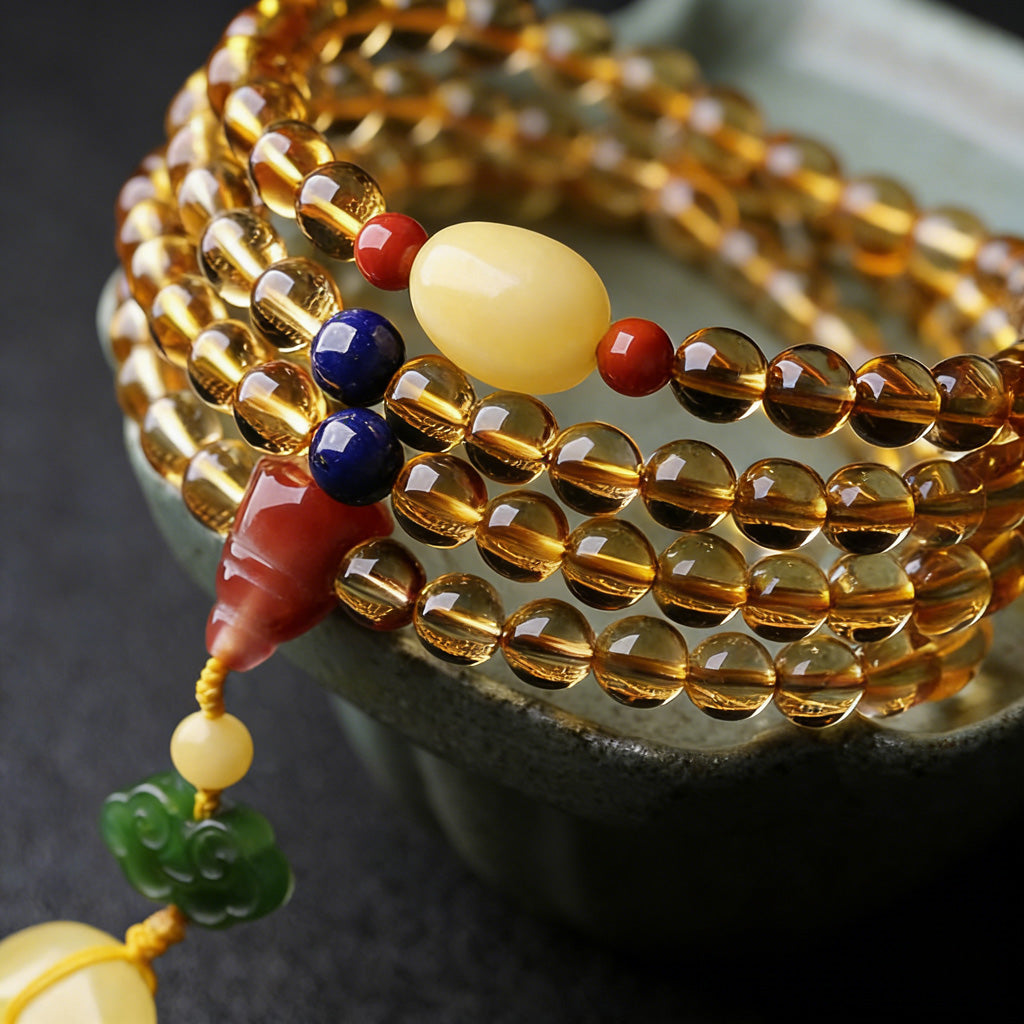 108‑Bead Citrine Pixiu Bracelet — Meaning of Fortune Protection| Zen Ara Grove