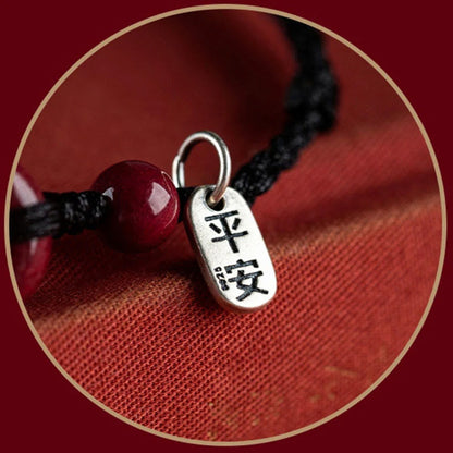 Adjustable Cinnabar Peace Buckle Cord Bracelet — Balance & Good Wishes