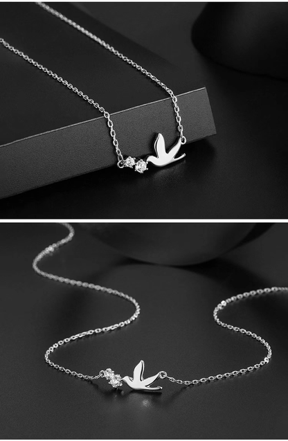 S925 Sterling Silver Peace Dove Necklace with Twin Diamonds – Symbol of Hope | Zen Ara Grove