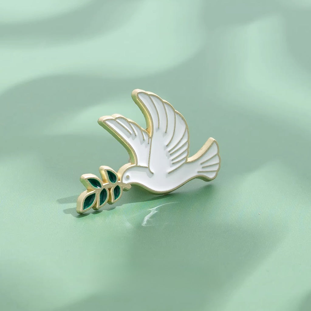 Peace Dove Holding Olive Branch Pin – Timeless Emblem of Peace | Zen Ara Grove