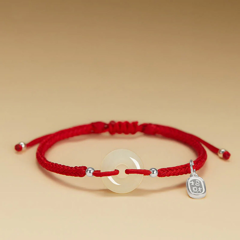 Adjustable Hand-Braided Hetian Jade Peace Buckle Bracelet — Balance & Good Wishes