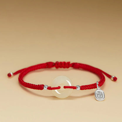 Adjustable Hand-Braided Hetian Jade Peace Buckle Bracelet — Balance & Good Wishes