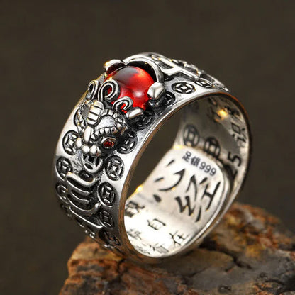Garnet Pixiu Open Ring – Symbol of Wealth, Protection & Wisdom | Zen Ara Grove
