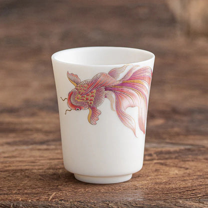 Milky White Ceramic Mug with Koi Motif – Elegant Glaze for Hot and Cold Drinks | Zen Ara Grove