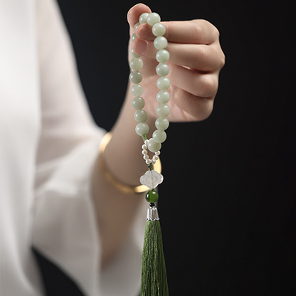 LIMITED TIME OFFER · Tranquil Finger Mala – Jade Beads, Cloud Motif, and Flowing Tassel | Zen Ara Grove
