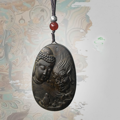 Half Buddha Half Demon – Meditative Agarwood Necklace | Zen Ara Grove