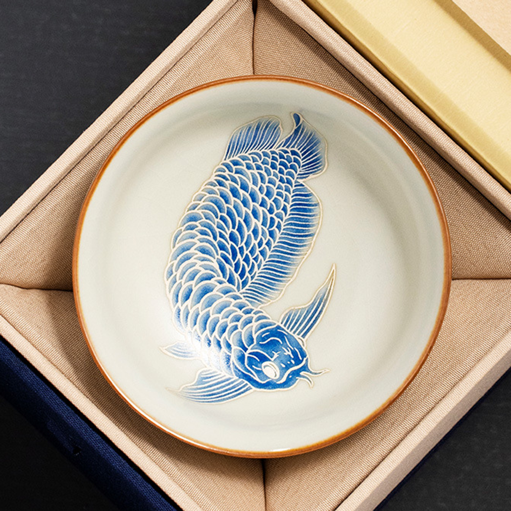 Oriental Ru Kiln Pu-er Cup – Handcrafted Porcelain with Silver Scale Glaze and Dragon Pattern | Zen Ara Grove