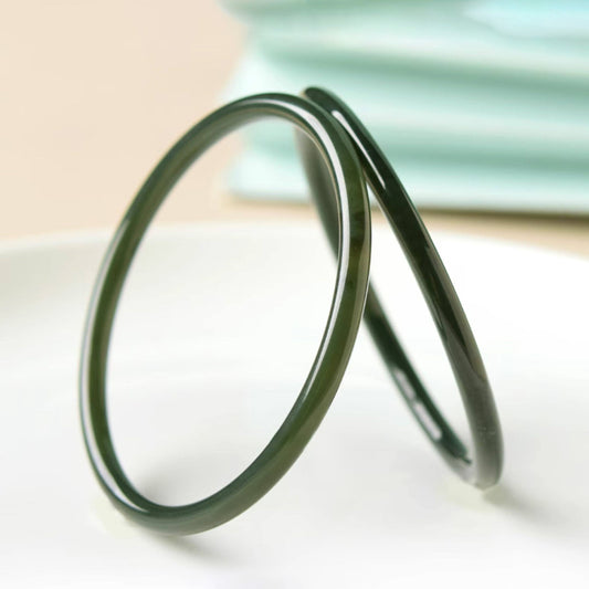 Dark Green Jade Thin Round Bangle – Wisdom & Protection | Zen Ara Grove