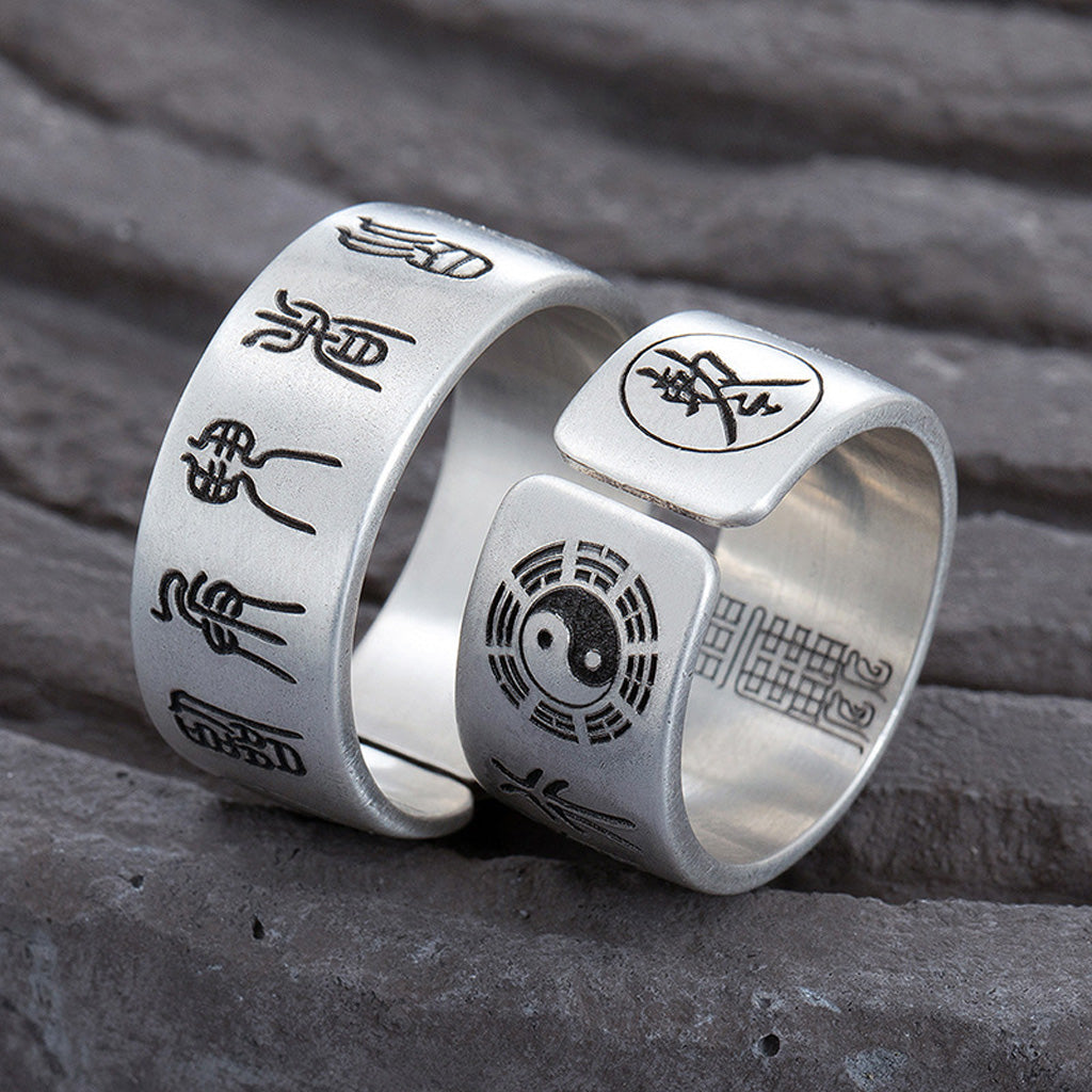 Copper Adjustable Taoist Mantra Ring with Taiji & Bagua Symbols – Protection & Harmony | Zen Ara Grove