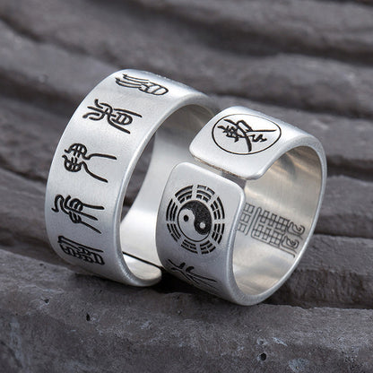 Copper Adjustable Taoist Mantra Ring with Taiji & Bagua Symbols – Protection & Harmony | Zen Ara Grove