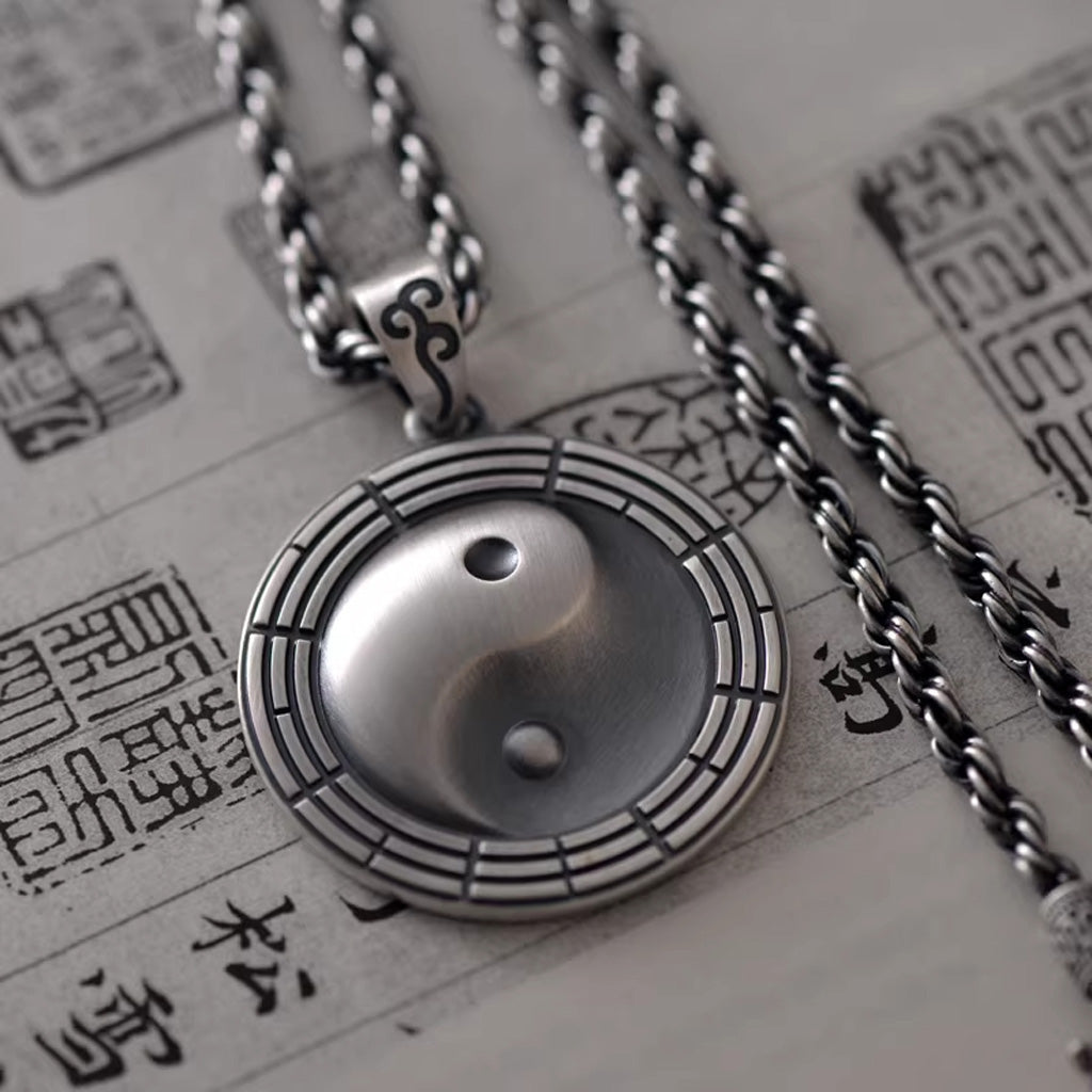 Solid 999 Fine Silver  Taiji Bagua Pendant Necklace – Symbol of Harmony and Inner Balance | Zen Ara Grove