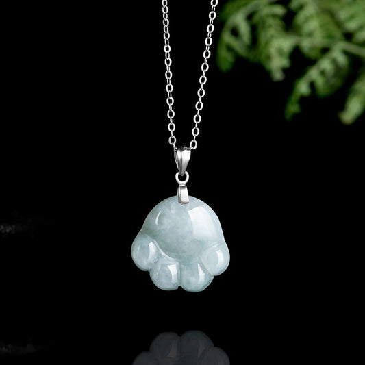 925 Sterling Silver Hetian White Jade Cute Cat Paw Luck Necklace Pendant | Zen Ara Grove