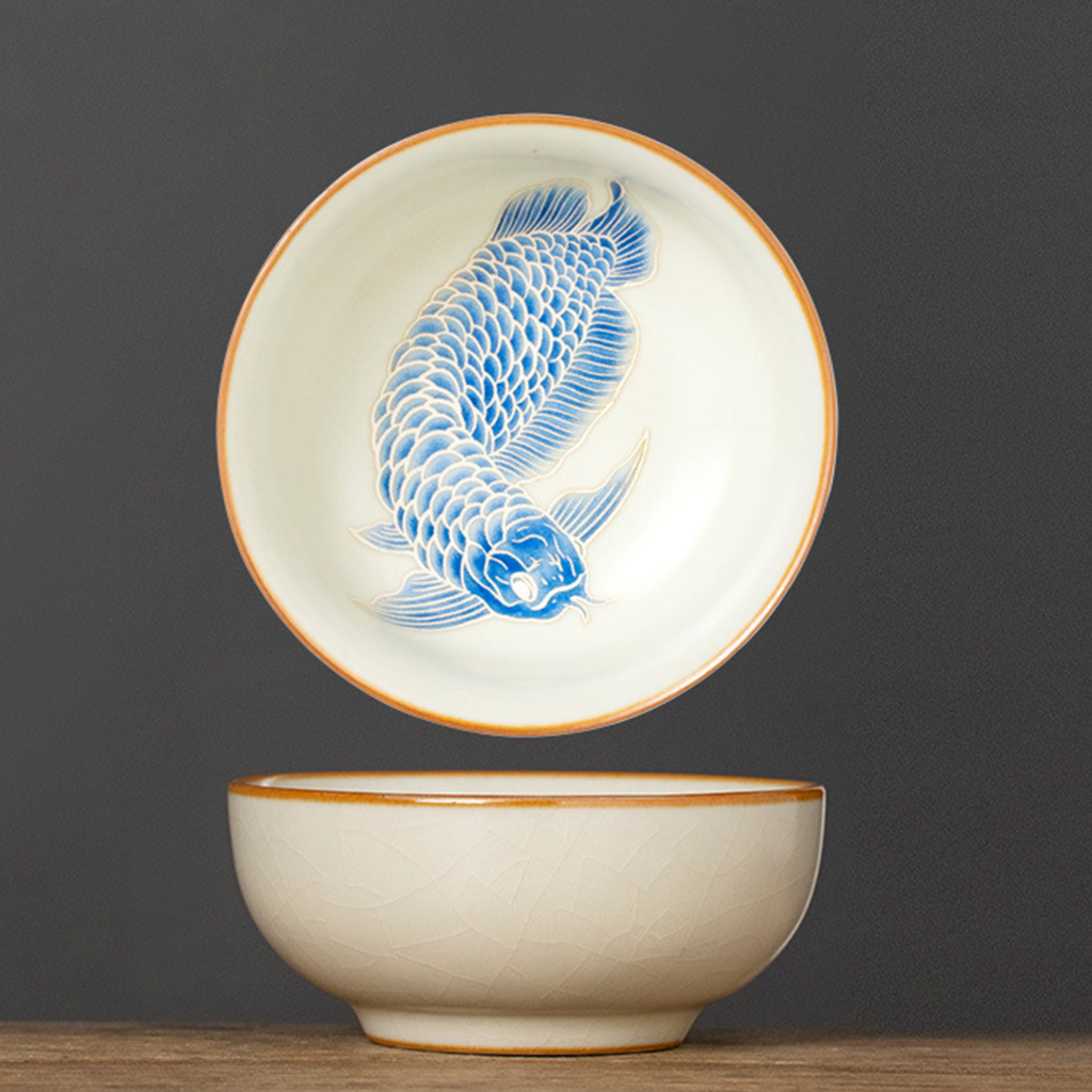 Oriental Ru Kiln Pu-er Cup – Handcrafted Porcelain with Silver Scale Glaze and Dragon Pattern | Zen Ara Grove