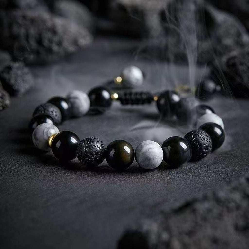 Handmade Adjustable Cord – Volcanic Stone & Polished Obsidian, Galaxy Style | Zen Ara Grove
