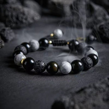Handmade Adjustable Cord – Volcanic Stone & Polished Obsidian, Galaxy Style | Zen Ara Grove
