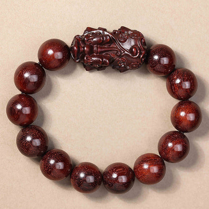 Handcrafted Red Sandalwood Pixiu Beaded Bracelet – Prosperity & Longevity | Zen Ara Grove