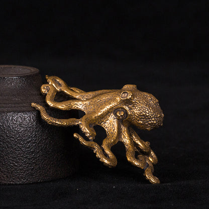 Tiny Brass Octopus Sculpture – Ocean-Inspired Charm in a Pocket Size | Zen Ara Grove