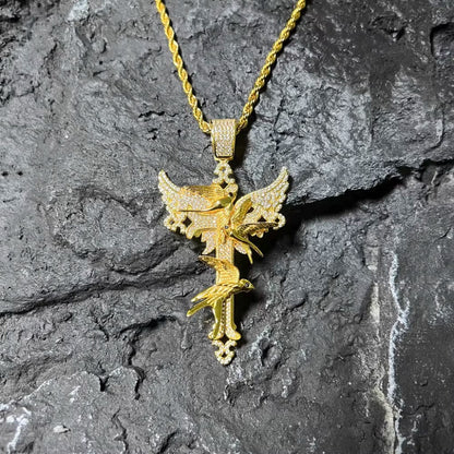 Full Diamond Peace Dove Cross Pendant Necklace – Symbol of Faith and Harmony | Zen Ara Grove