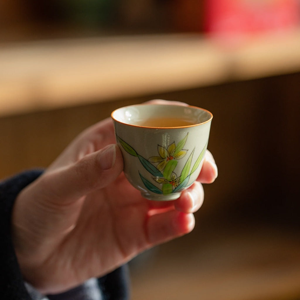 Hand-Painted Orchid Ceramic Tea Cup | Zen Ara Grove