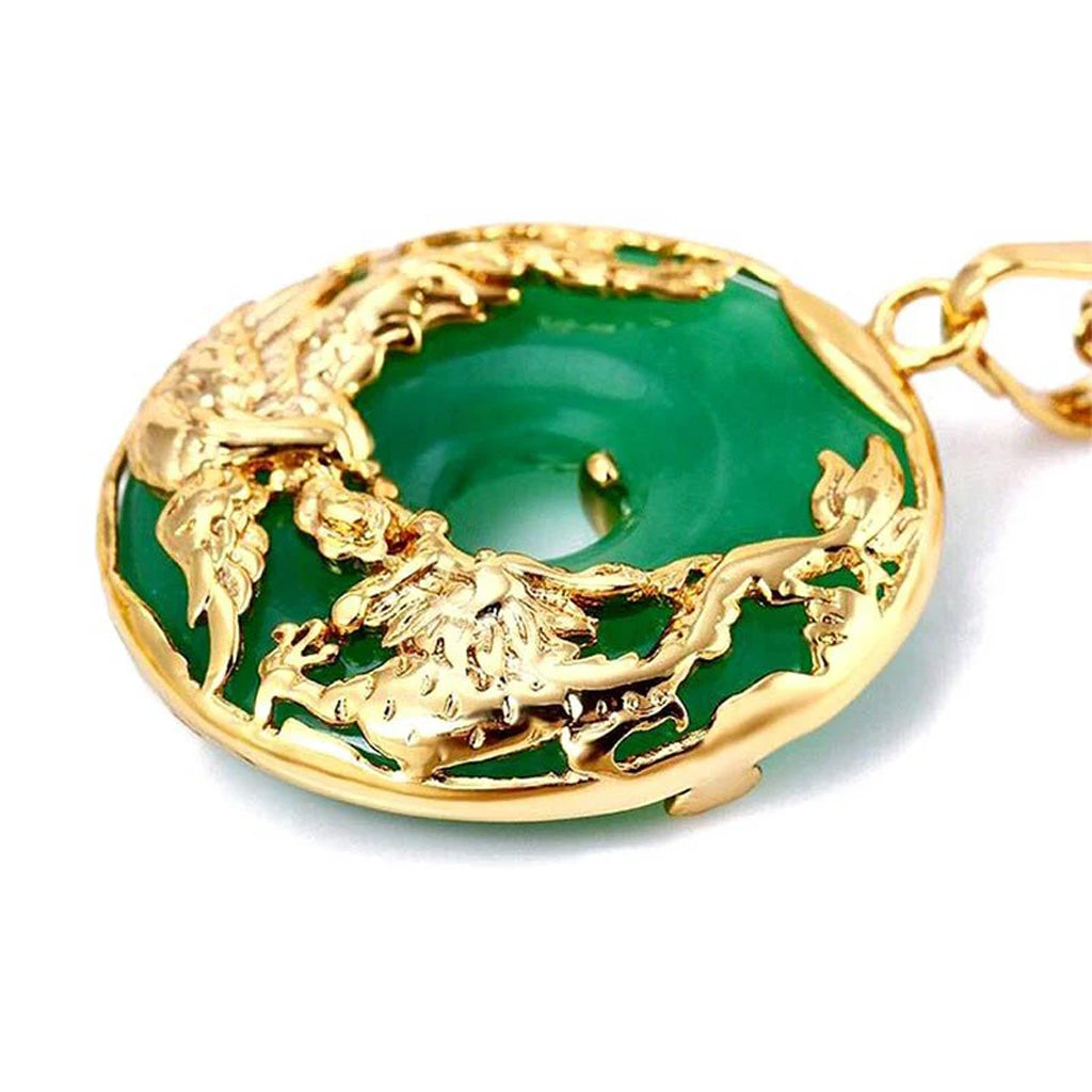 Green Jade Peace Buckle Necklace with Double Phoenix Detail — Protection & Renewal
