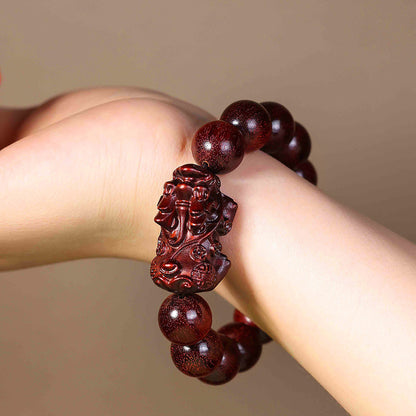 Handcrafted Red Sandalwood Pixiu Beaded Bracelet – Prosperity & Longevity | Zen Ara Grove