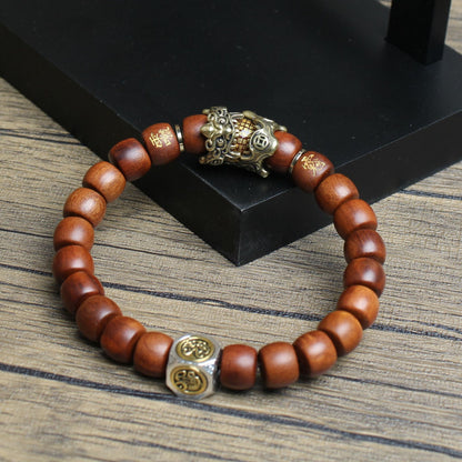 Dragon-Tiger Mountain Pixiu Blessing Bracelet – Thunderstruck Jujube Wood Beads | Zen Ara Grove