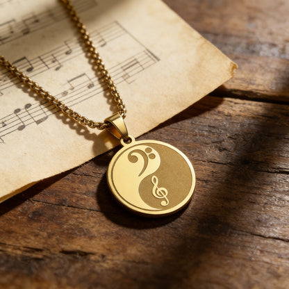 Yin-Yang Music Pendant Necklace – Treble & Bass Clef Taiji Design | Zen Ara Grove