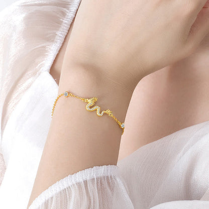 S925 Sterling Silver Dragon Bracelet with Clear Stone Accents