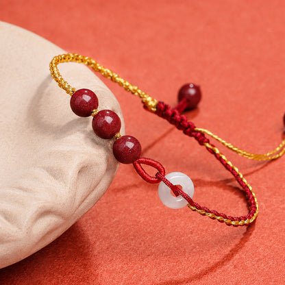 Adjustable White Jade Peace Buckle Bracelet with Cinnabar Beads — Peace & Protection